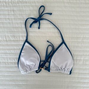 blue and white triangle bikini top